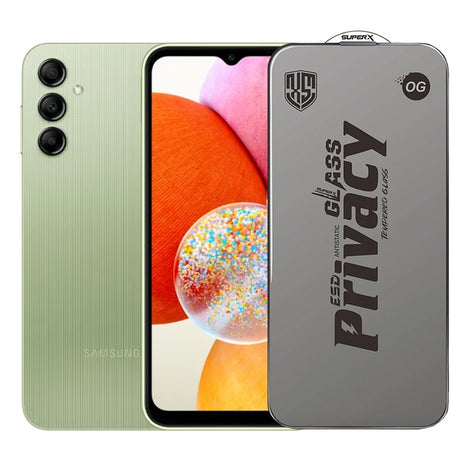 Folie sticlă securizată ESD Samsung Galaxy A14, Super-X Privacy OG, margini negre 0.30 mm, vedere frontală