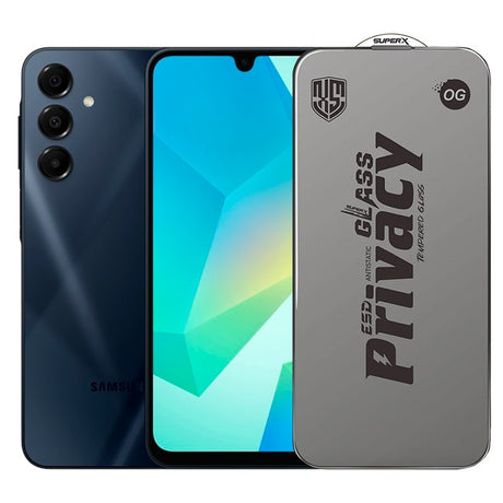 Folie sticlă securizată ESD pentru Samsung Galaxy A16, model Super-X Privacy OG, 0.30 mm, margini negre, vedere frontală