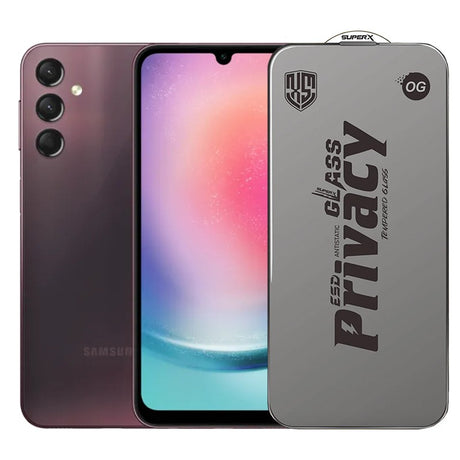 Folie sticlă securizată ESD Samsung Galaxy A24, model Super-X Privacy OG, margini negre 0.30 mm, vedere frontală