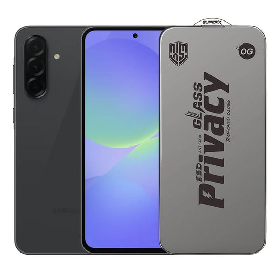 Folie de Protectie pentru Samsung Galaxy A36, Vivimall, Sticla Securizata ESD Antistatica, Super-X Privacy OG, Margini Negre, 0.30 mm, Transparent Inchis - vivimall.ro