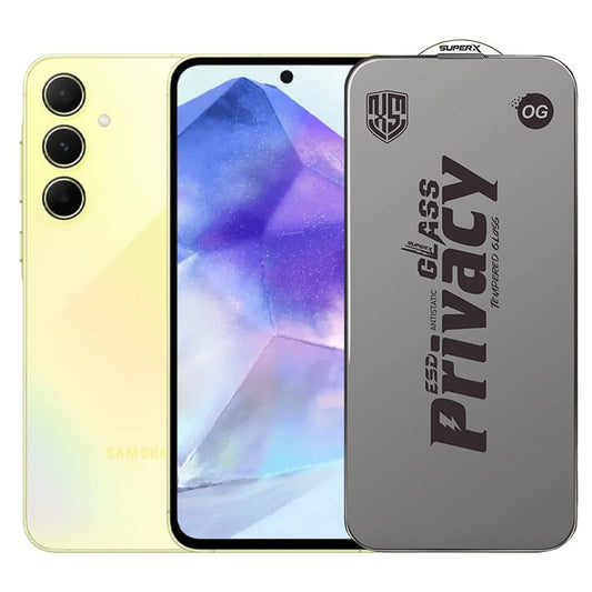 Folie de Protectie pentru Samsung Galaxy A55, Vivimall, Sticla Securizata ESD Antistatica, Super-X Privacy OG, Margini Negre, 0.30 mm, Transparent Inchis - vivimall.ro