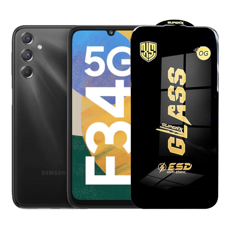 Folie sticlă securizată ESD pentru Samsung Galaxy F34, grosime 0,35 mm, margini negre, vedere frontală