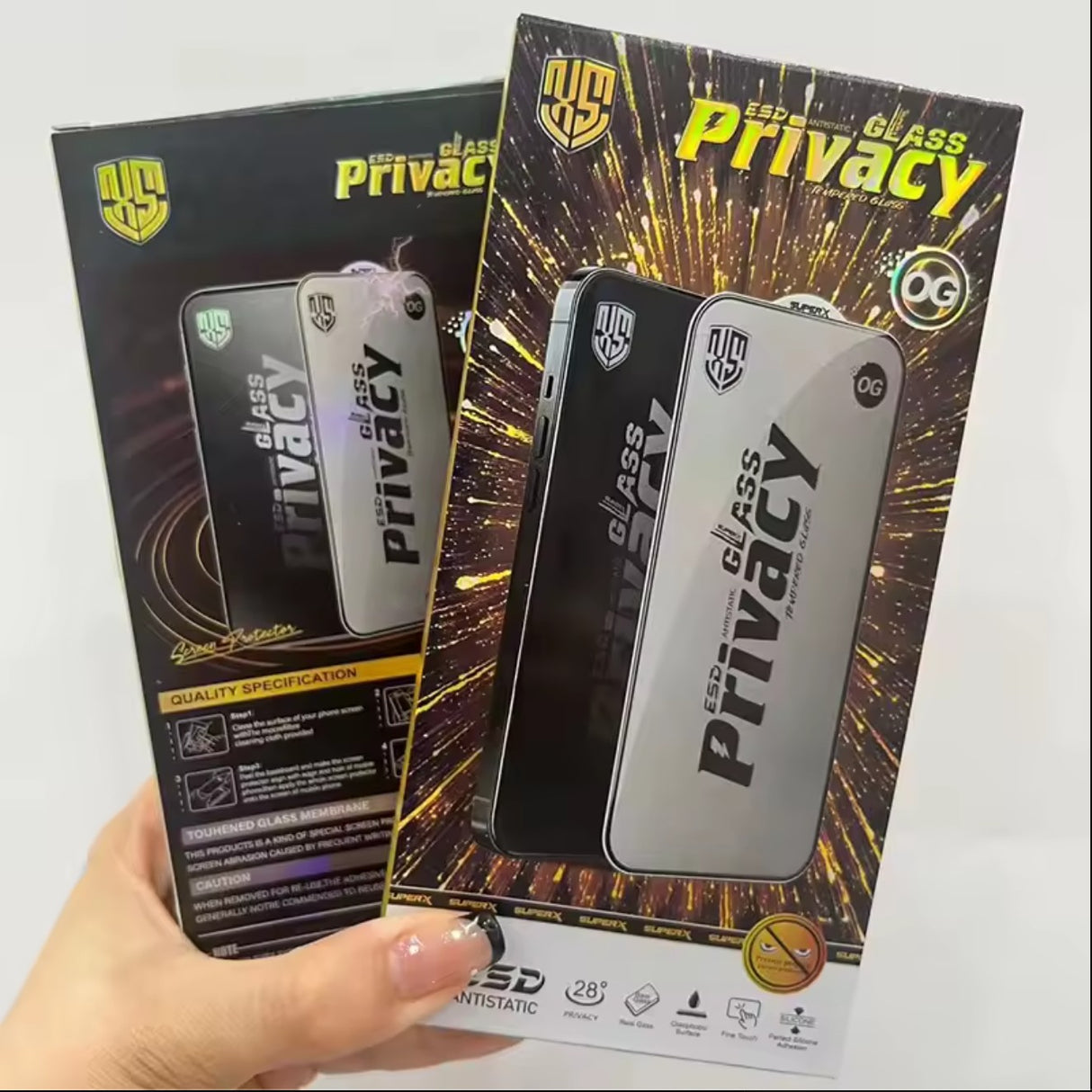 Folie de Protectie pentru Samsung Galaxy F55, Vivimall, Sticla Securizata ESD Antistatica, Super-X Privacy OG, Margini Negre, 0.30 mm, Transparent Inchis - vivimall.ro