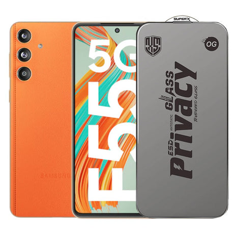 Folie sticlă securizată ESD pentru Samsung Galaxy F55, model Super-X Privacy OG, margini negre, vedere frontală