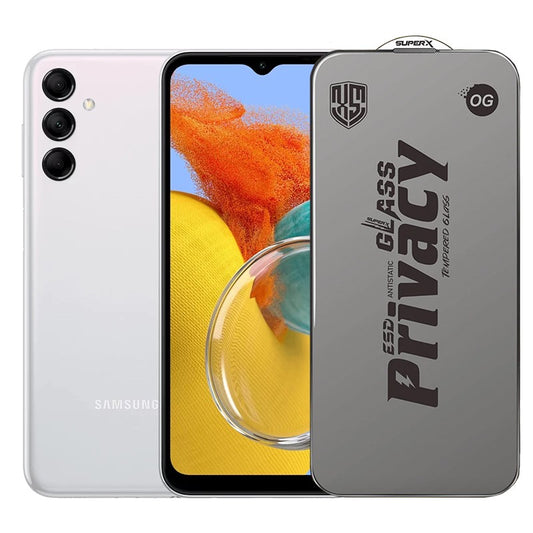 Folie de Protectie pentru Samsung Galaxy M14, Vivimall, Sticla Securizata ESD Antistatica, Super-X Privacy OG, Margini Negre, 0.30 mm, Transparent Inchis - vivimall.ro