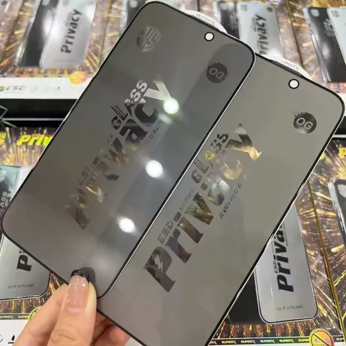 Folie de Protectie pentru Samsung Galaxy M34, Vivimall, Sticla Securizata ESD Antistatica, Super-X Privacy OG, Margini Negre, 0.30 mm, Transparent Inchis - vivimall.ro