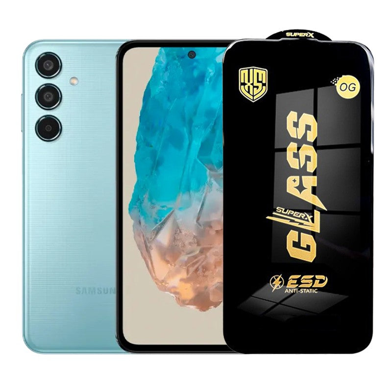 Folie sticlă securizată ESD Samsung Galaxy M35, margini negre, grosime 0,35 mm – vedere frontală