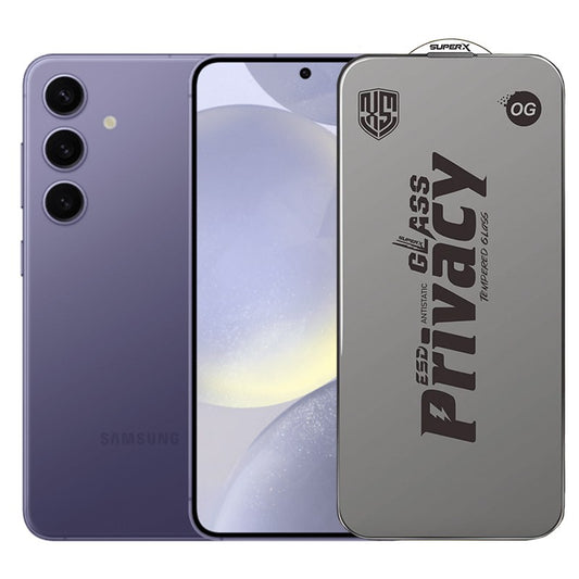 Folie de Protectie pentru Samsung Galaxy S24, Vivimall, Sticla Securizata ESD Antistatica, Super-X Privacy OG, Margini Negre, 0.30 mm, Transparent Inchis - vivimall.ro
