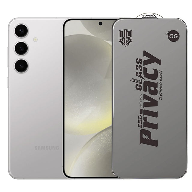 Folie sticlă securizată ESD Samsung Galaxy S24+, Super-X Privacy OG, 0.30 mm, margini negre – vedere frontală