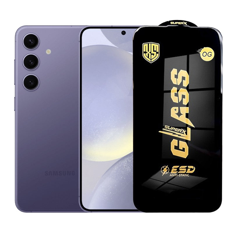 Folie sticlă securizată ESD pentru Samsung Galaxy S24, grosime 0.35 mm, margini negre, vedere frontală