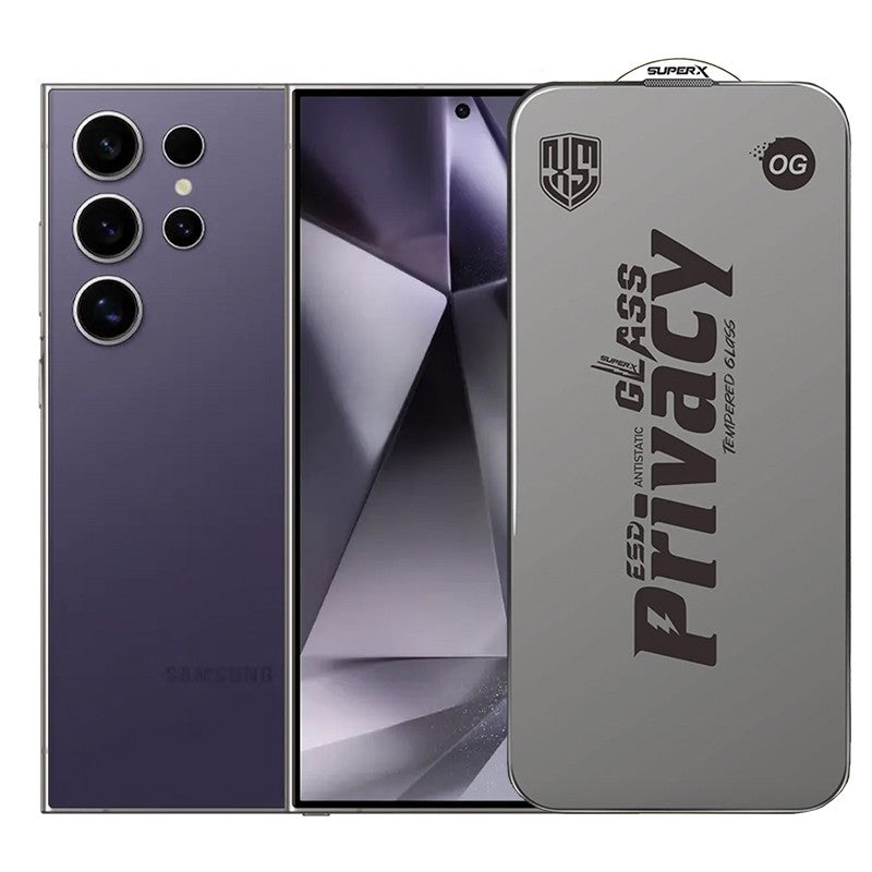 Folie sticlă securizată ESD pentru Samsung Galaxy S24 Ultra, Super-X Privacy OG, margini negre, vedere frontală