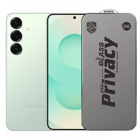 Folie de Protectie pentru Samsung Galaxy S25, Vivimall, Sticla Securizata ESD Antistatica, Super-X Privacy OG, Margini Negre, 0.30 mm, Transparent Inchis - vivimall.ro