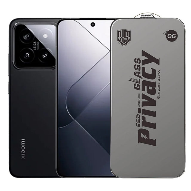 Folie sticlă securizată ESD antistatică pentru Xiaomi 14, Super-X Privacy OG, margini negre, vedere frontală