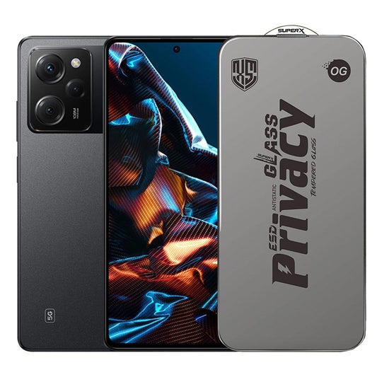 Folie de Protectie pentru Xiaomi Poco X5 Pro, Vivimall, Sticla Securizata ESD Antistatica, Super-X Privacy OG, Margini Negre, 0.30 mm, Transparent Inchis - vivimall.ro