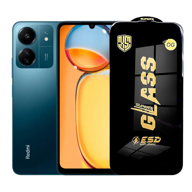 Folie sticlă securizată ESD pentru Xiaomi Redmi 13C, 0.35 mm, margini negre, vedere frontală