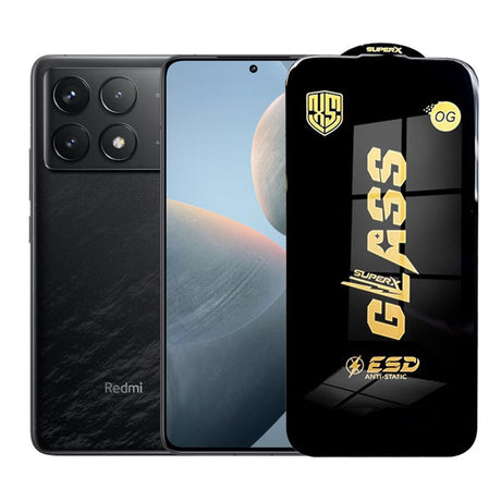 Folie sticlă securizată ESD pentru Xiaomi Redmi K70E, grosime 0.35 mm, margini negre, vedere frontală