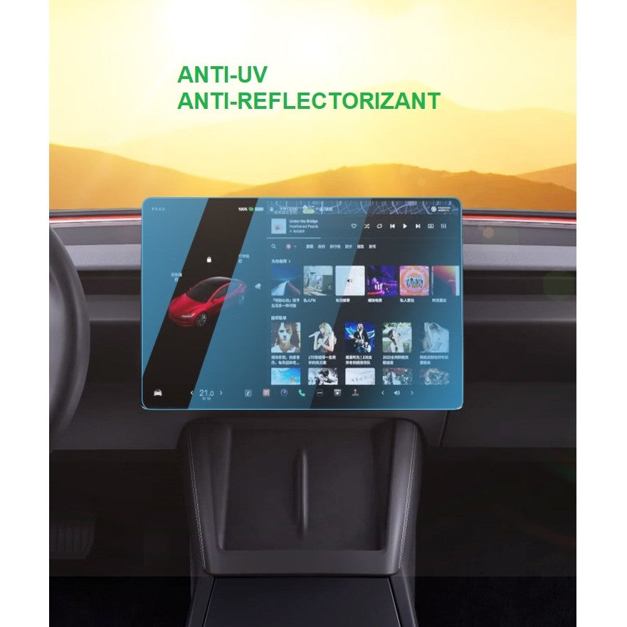 Folie de Sticla Securizata, Vivimall, Compatibila cu Tesla Model 3 / Tesla Model Y, Ecran Frontal, Anti Blue-Ray, 4K Ultra HD, Anti-amprenta, 2.5D, Transparent - vivimall.ro