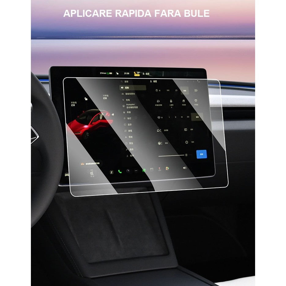 Folie de Sticla Securizata, Vivimall, Compatibila cu Tesla Model 3 / Tesla Model Y, Ecran Frontal, Anti Blue-Ray, 4K Ultra HD, Anti-amprenta, 2.5D, Transparent - vivimall.ro