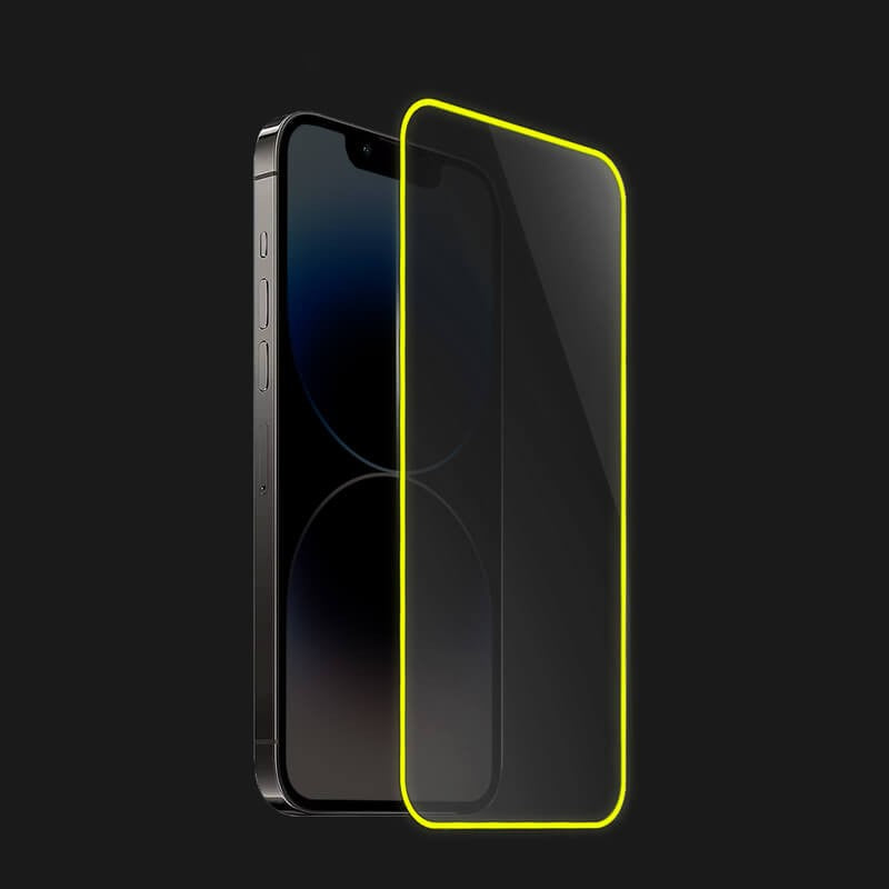 Folie mat anti-amprentă 9H iPhone 15 Vivimall Luminous aplicată pe ecran, unghi lateral