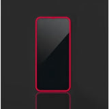 Folie iPhone 15 Luminous cu margine neon roz strălucitoare în întuneric, detaliu cadru silicon
