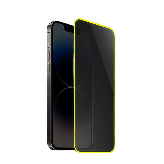 Folie de Sticla Securizata pentru Apple iPhone 15, Vivimall, Luminous, Margine Fosforescenta Neon din Silicon, Mat, Anti-Amprenta, Protectie Completa, 9H, Galben - vivimall.ro