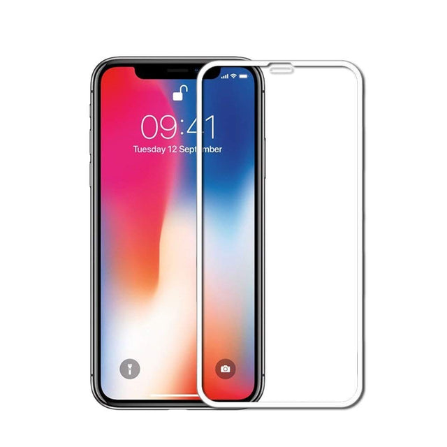 Folie sticlă securizată iPhone 15 Pro Vivimall Luminous cu margine fosforescentă neon albă, vedere frontală