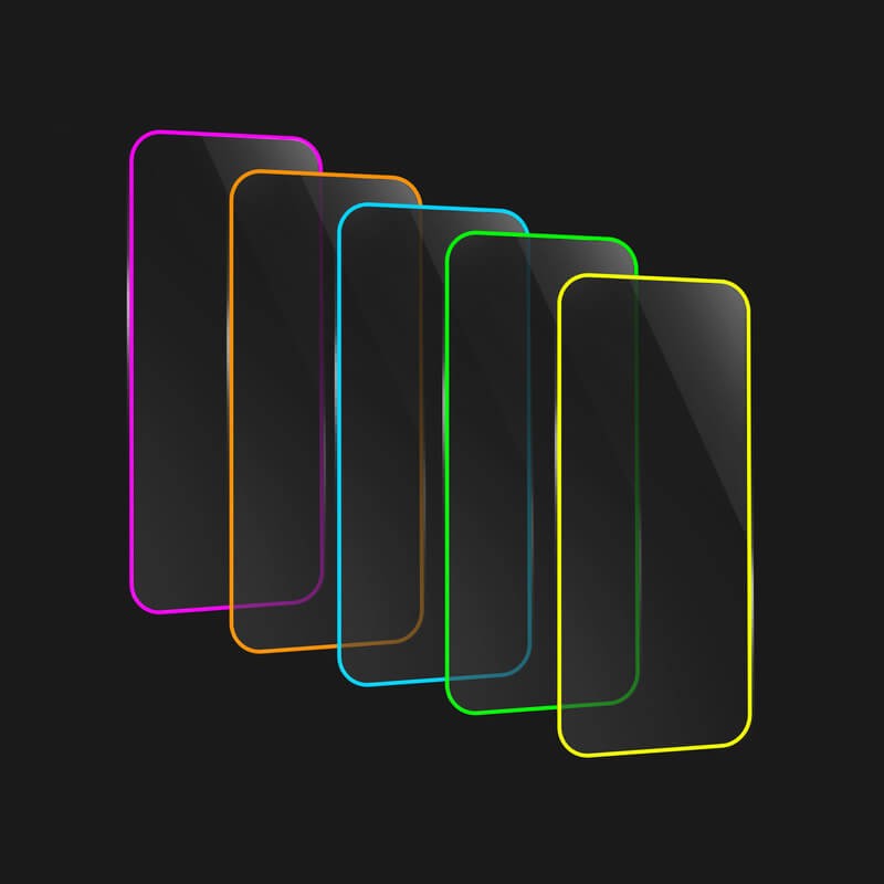 Folie sticlă Vivimall Luminous iPhone 15 Pro Max, grosime 0.2mm, vedere comparativă unghi