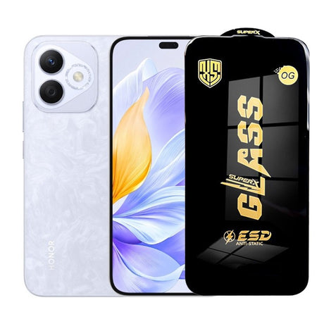 Folie protecție Honor X60i din sticlă securizată ESD, 0.35 mm, margini negre, vedere frontală