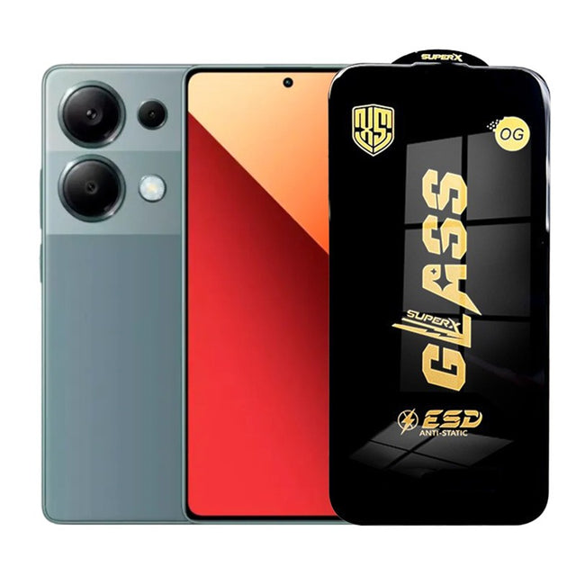 Folie sticlă securizată ESD pentru Xiaomi Redmi Note 13, grosime 0.35 mm, margini negre, vedere frontală