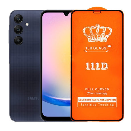 Folie sticlă securizată Samsung A25 5G Full Cover 111D cu margini negre, vedere frontală produs