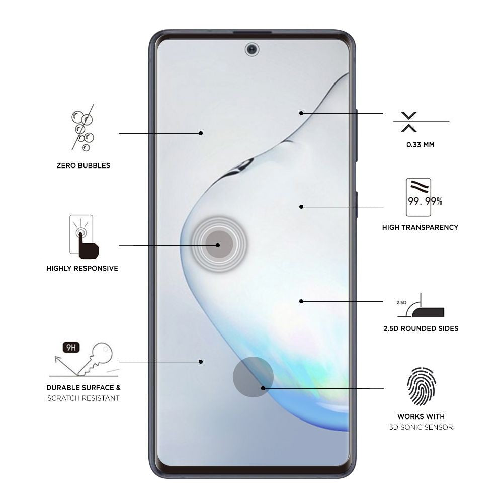 Folie Sticla Securizata Curbata Flippy pentru Samsung Galaxy Note 10 Plus, 9H, Transparenta HD, Lipici pe toata suprafata, Contur Negru - vivimall.ro