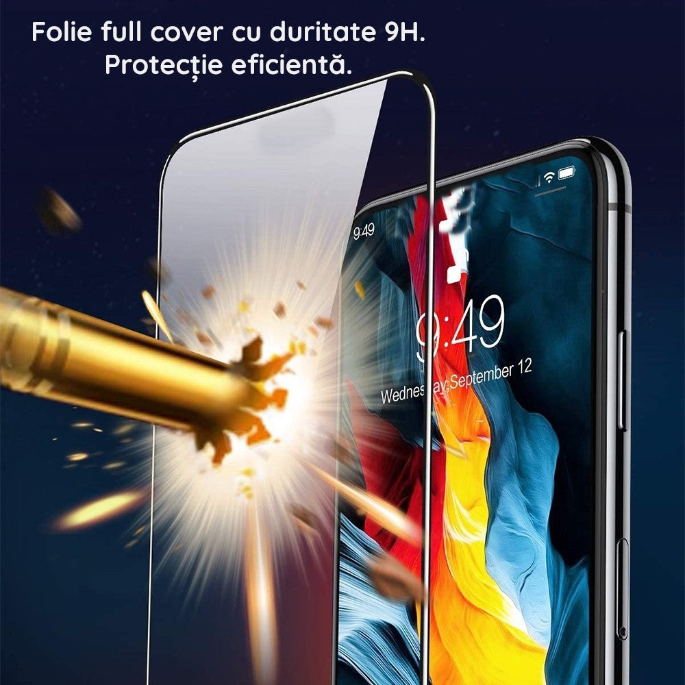 Folie Sticla Securizata Vivimall compatibil cu Oppo A77, Full Glue Negru - vivimall.ro