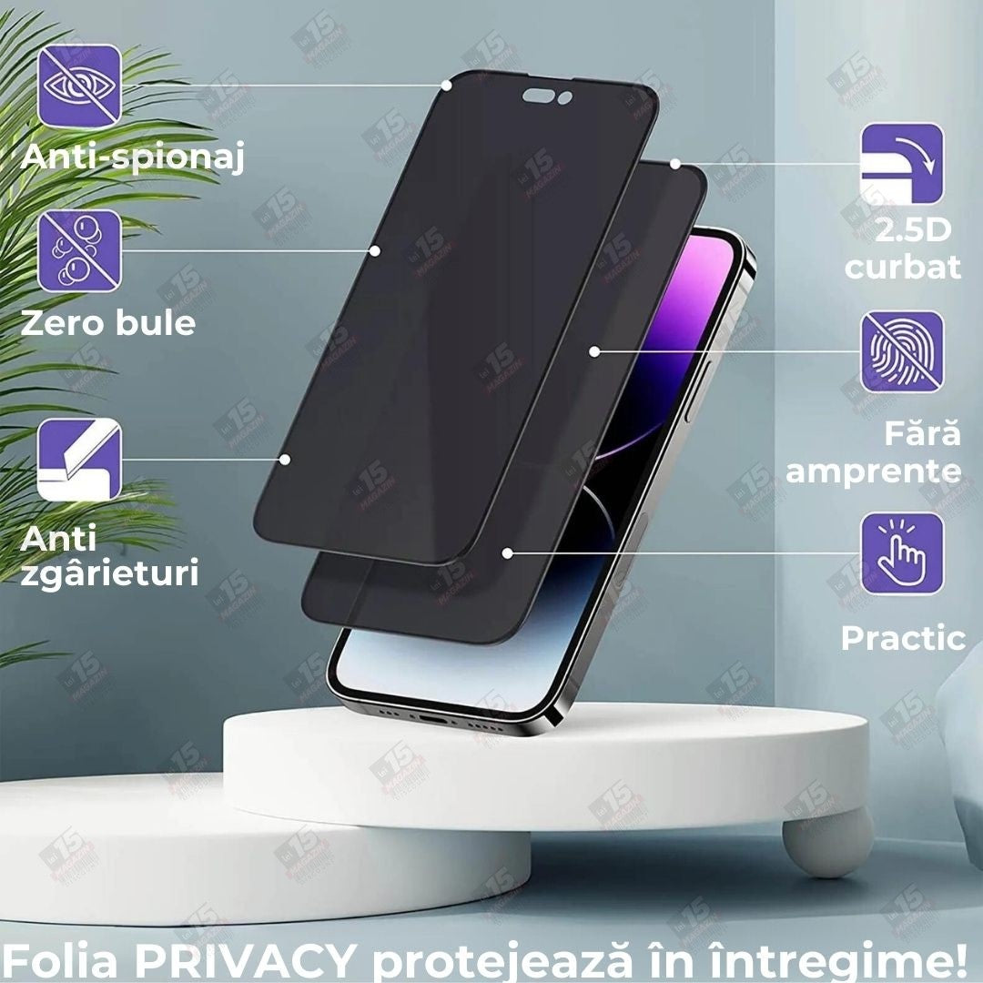 Detaliu margini rotunjite 2.5D folie sticlă securizată iPhone 16 Pro, negru transparent