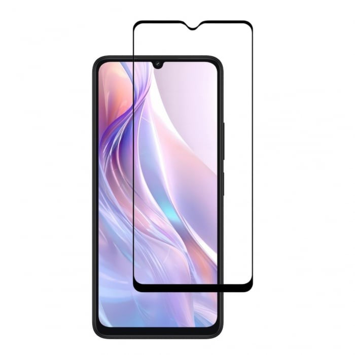Folie sticlă securizată Vivimall pentru Redmi 13C, Full Glue, margini negre, vedere frontală