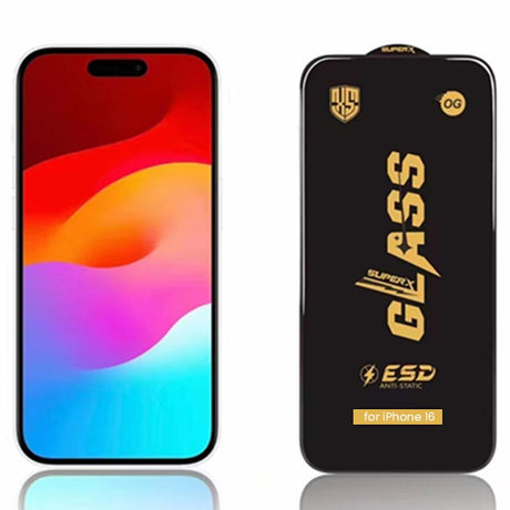 Folie sticlă iPhone 16 anti-statică Super HD Glass aplicată pe ecran, unghi lateral