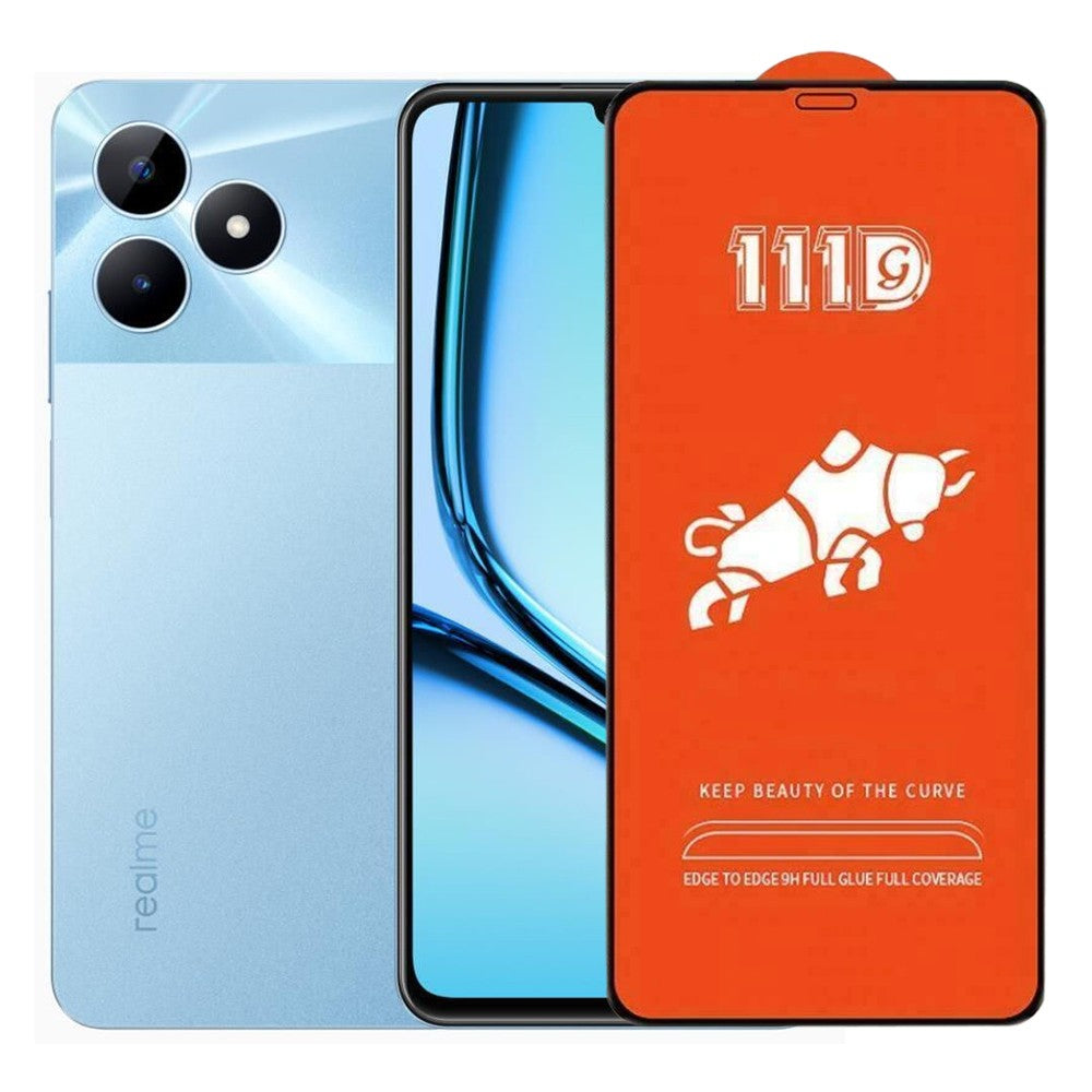 Folie sticlă securizată Realme Note 50, Full Cover 111D, margini negre, vedere frontală produs