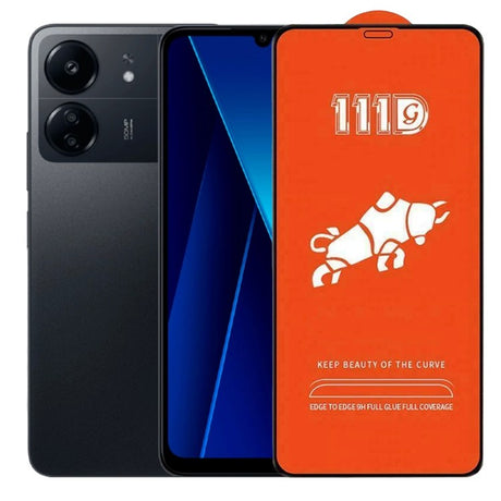 Folie sticlă securizată Xiaomi Poco C65, Full Cover 111D, margini negre — vedere frontală produs