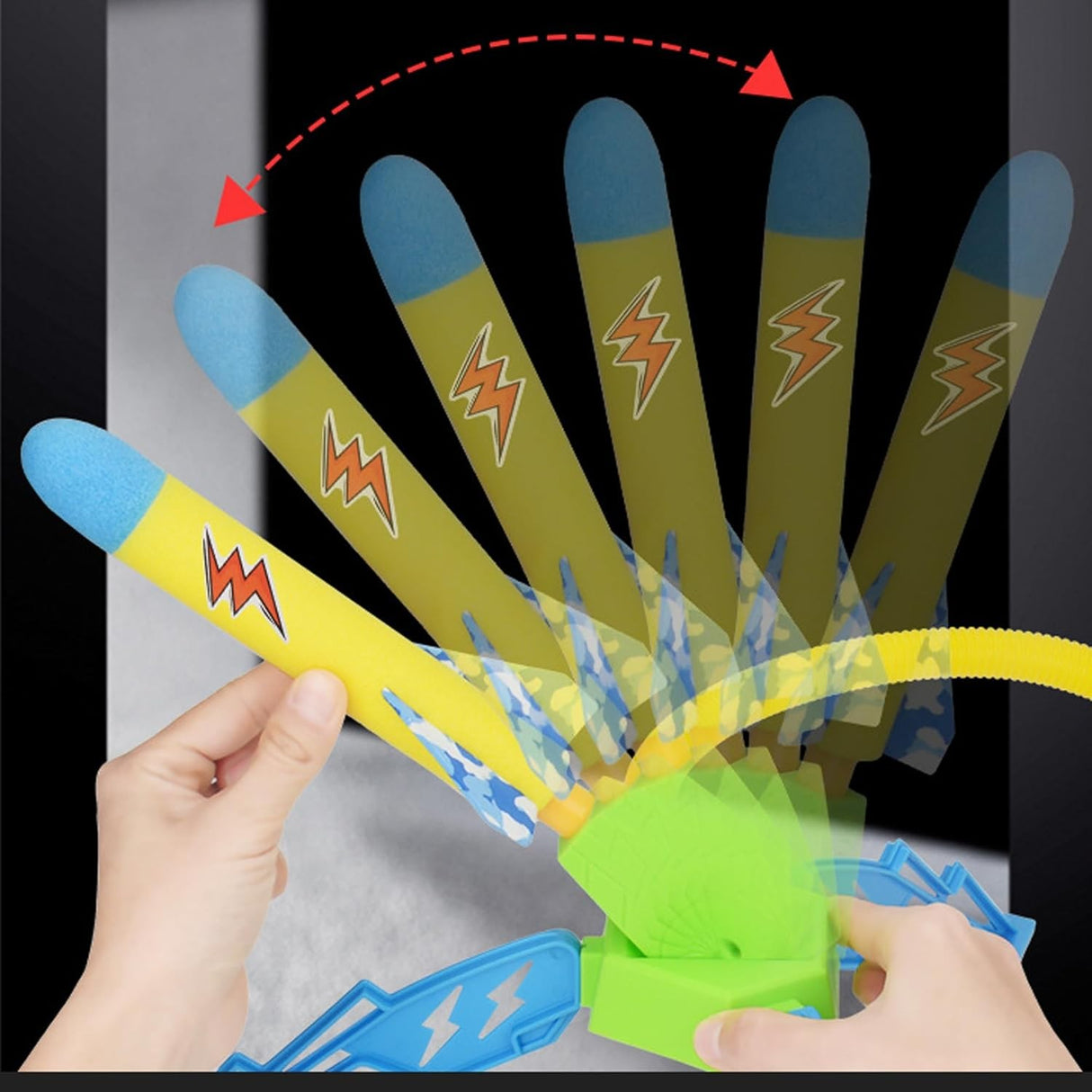 Jucarie pentru Copii, Vivimall, Lansator de Rachete cu Piciorul, un Singur Lansator, 3 Rachete cu Lumini, 40.5 cm Inaltime, Multicolor - vivimall.ro