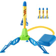 Lansator de rachete cu piciorul pentru copii, înălțime 40,5 cm, 3 rachete cu lumini multicolor, vedere frontală