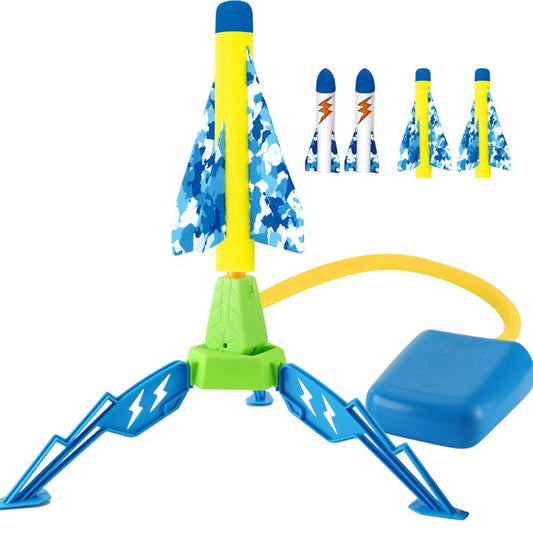 Jucarie pentru Copii, Vivimall, Lansator de Rachete cu Piciorul, un Singur Lansator, 4 Rachete Fara Lumini, 40.5 cm Inaltime, Multicolor - vivimall.ro