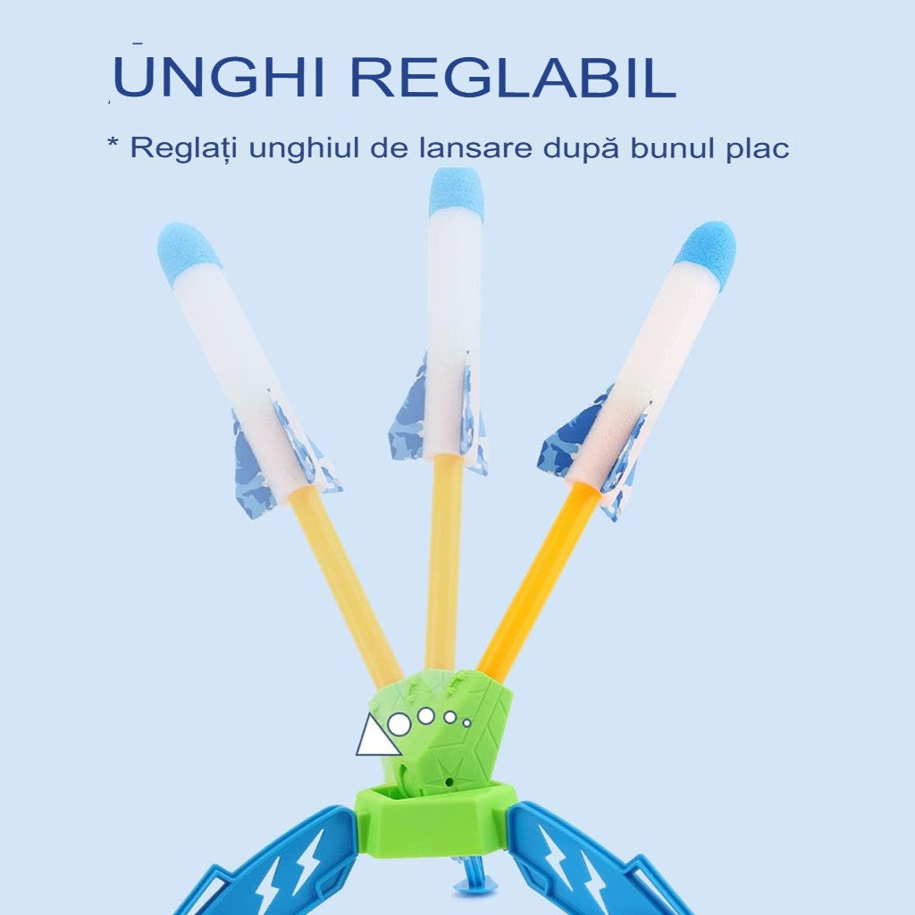 Jucarie pentru Copii, Vivimall, Lansator de Rachete cu Piciorul, un Singur Lansator, 6 Rachete Fara Lumini, 40.5 cm Inaltime, Multicolor - vivimall.ro
