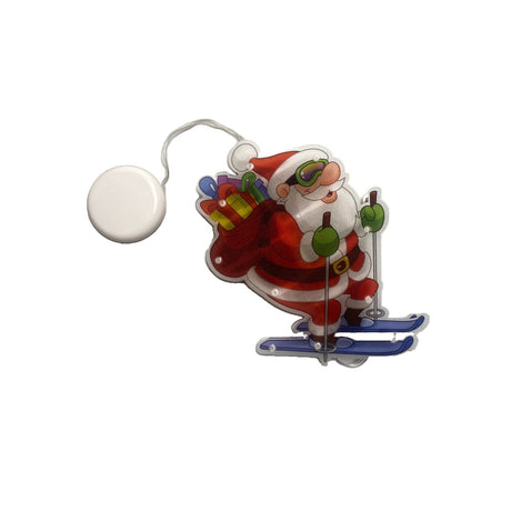 Karácsonyi Ablakdekoráció Mikulás Sílécen, LED-ekkel, 15 Cm 