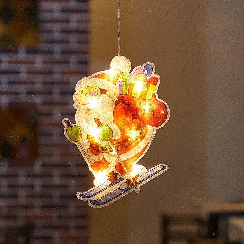 Karácsonyi Ablakdekoráció Mikulás Sílécen, LED-ekkel, 15 Cm 