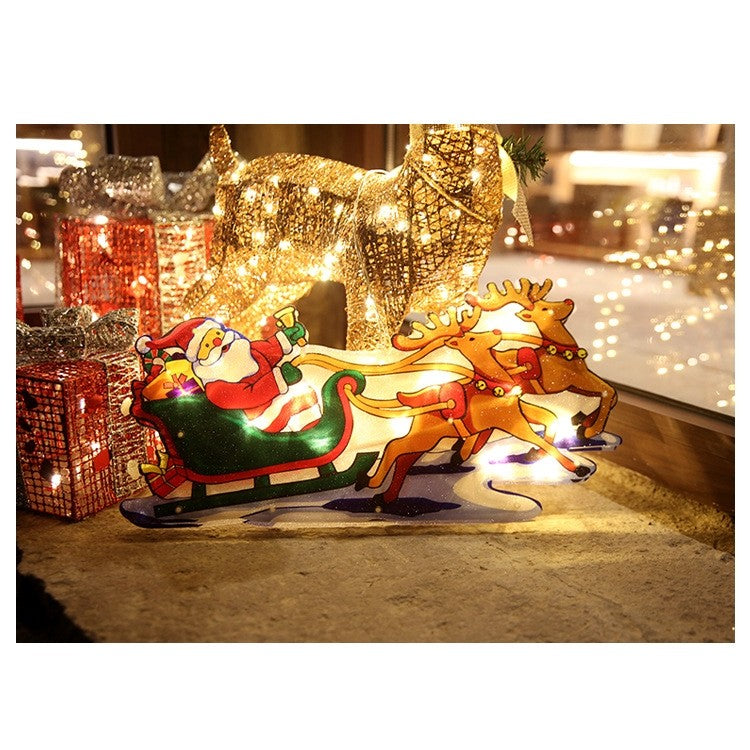 Decoratiune de Craciun pentru fereastra Vivimall, Sanie cu reni, cu LED-uri, 26 cm, alb cald - vivimall.ro