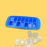 Forma pentru cuburi de gheata Vivimall, 14 cuburi, reutilizabil, plastic alimentar, cu capac, orificiu umplere, dreptunghiulara, 29.5 x 12.5 x4 cm, albastru - vivimall.ro