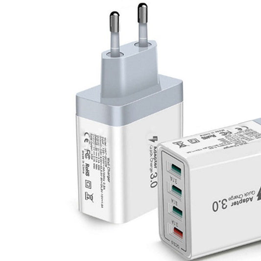 Incarcator Fast Charge pentru Telefon 33W, Vivimall, Incarcator Quick Charge cu 4 Porturi USB-A, Power Delivery 33W, Cap Standard European, Alb - vivimall.ro