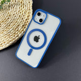 Husa MagSafe pentru Apple iPhone 14, Full Cover, Frosted Acrylic Color Big Hole, Magnetica, Incarcare Wireless, Flippy, Albastru - vivimall.ro