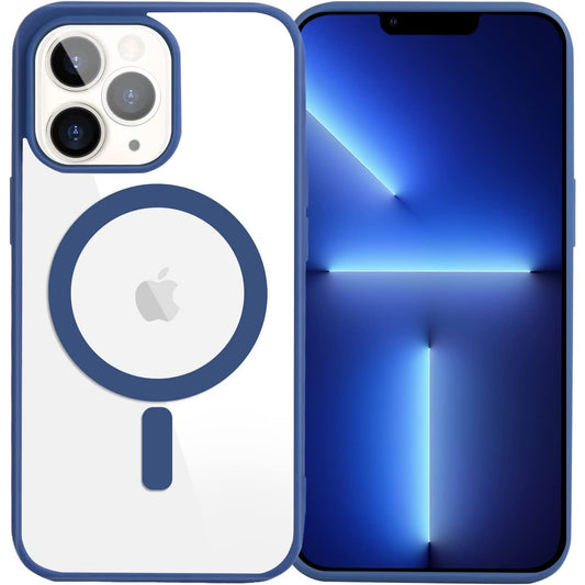 Husa MagSafe pentru Apple iPhone 14 Pro, Full Cover, Frosted Acrylic Color Big Hole, Magnetica, Incarcare Wireless, Vivimall, Albastru - vivimall.ro