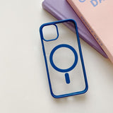 Husa MagSafe pentru Apple iPhone 13 Pro, Full Cover, Frosted Acrylic Color Big Hole, Magnetica, Incarcare Wireless, Flippy, Albastru - vivimall.ro