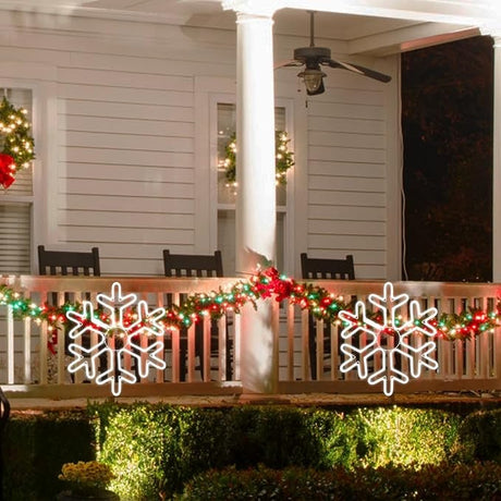 Fulg de Nea Luminos, Vivimall, 96 Led, cu Joc de Lumini, Transformator Inclus, 50x50 cm, Alb, Lumini Multicolore - vivimall.ro